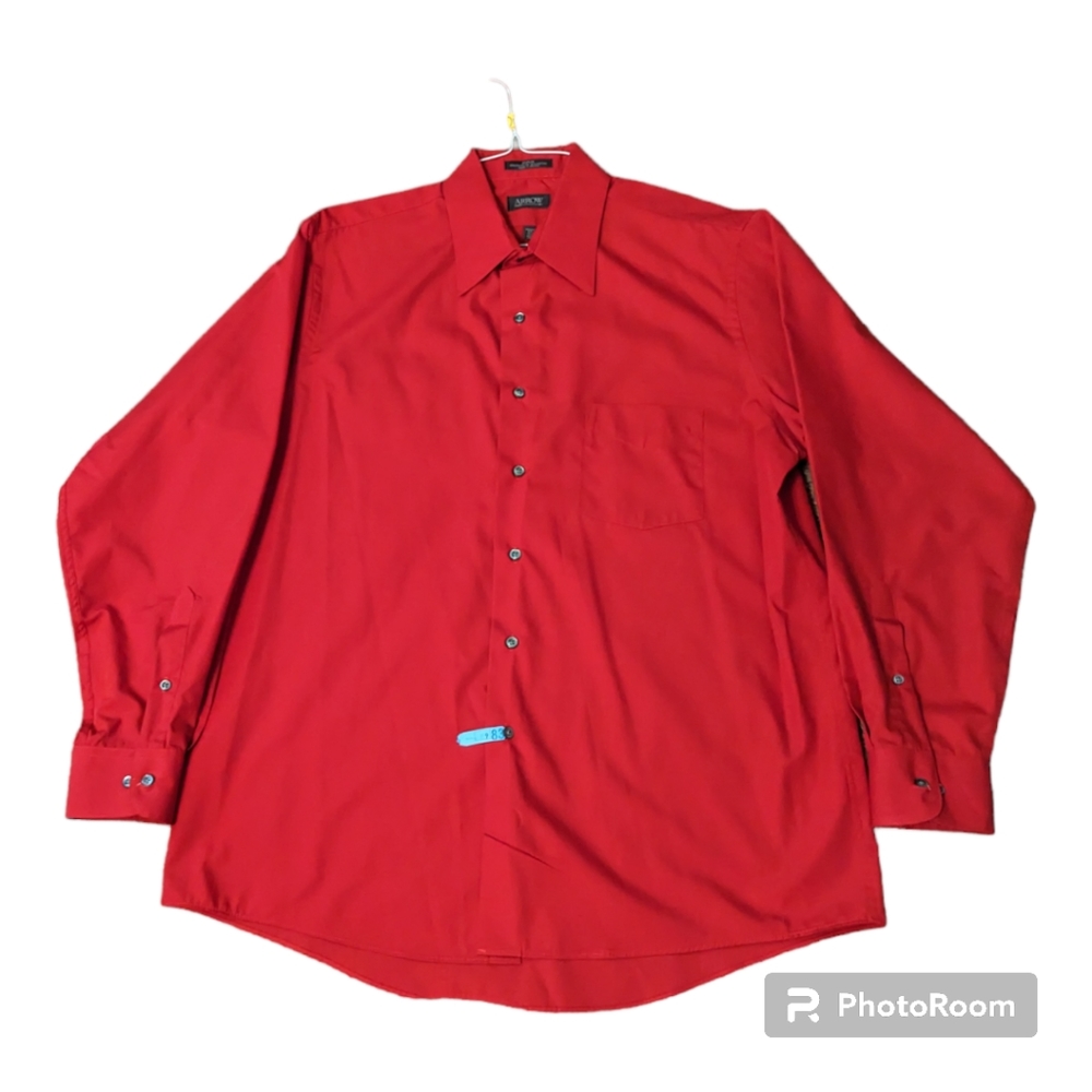 Vintage Arrow Poplin Wrinkle Free Red LS Button Front Shirt. Men's Large
